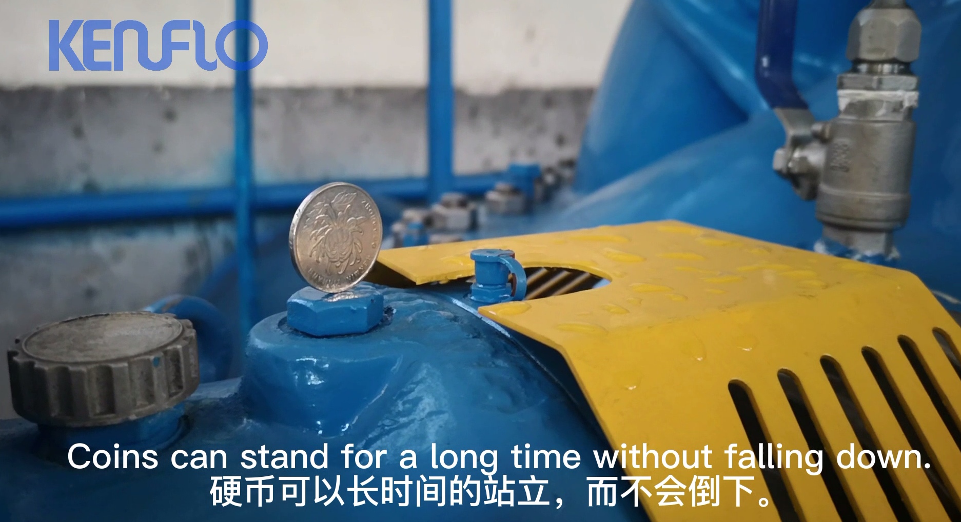 The coin stands on the bearing of the running KPS pump